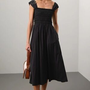 Club Monaco Black Smocked Midi Dress